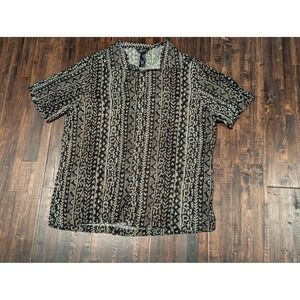 Vintage Axcess Shirt Men XL Black Tan Abstract Pattern Button Front Short Sleeve